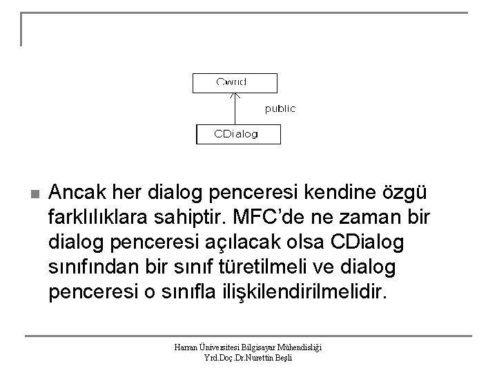 n Ancak her dialog penceresi kendine özgü farklılıklara sahiptir. MFC’de ne zaman bir dialog