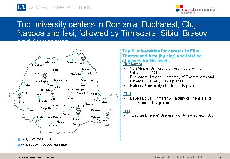 1. 3. ACADEMIC OPPORTUNITIES Top university centers in Romania: Bucharest, Cluj – Napoca and 1. 3. ACADEMIC OPPORTUNITIES Top university centers in Romania: Bucharest, Cluj – Napoca and