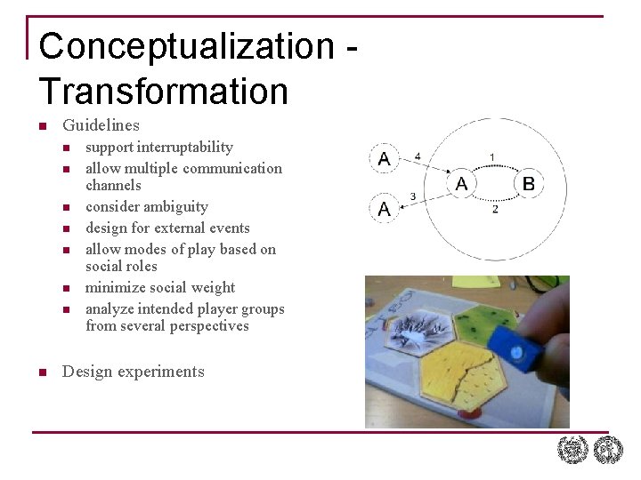 Conceptualization Transformation n Guidelines n n n n support interruptability allow multiple communication channels