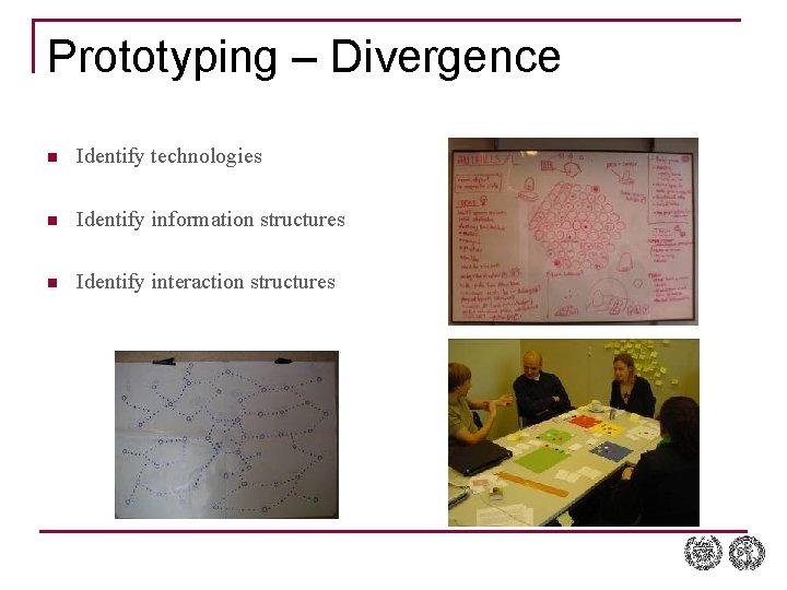 Prototyping – Divergence n Identify technologies n Identify information structures n Identify interaction structures