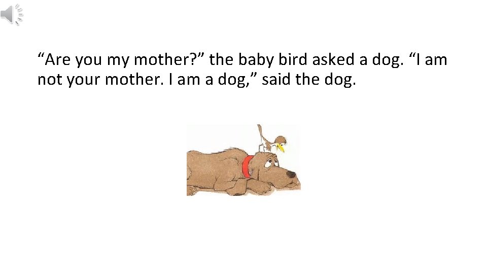 “Are you my mother? ” the baby bird asked a dog. “I am not