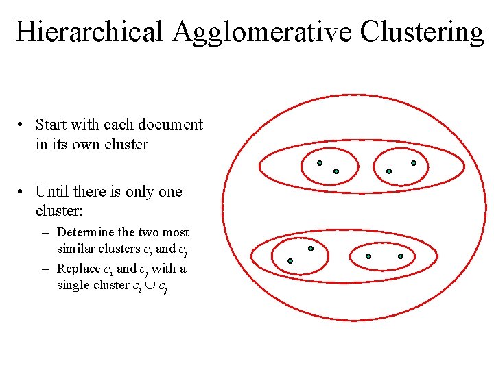 Hierarchical Agglomerative Clustering • Start with each document in its own cluster • Until