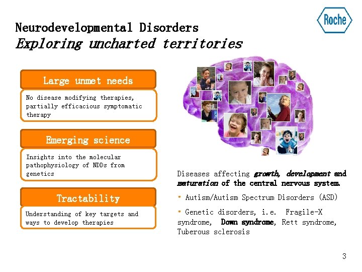 Neurodevelopmental Disorders Exploring uncharted territories Large unmet needs No disease modifying therapies, partially efficacious