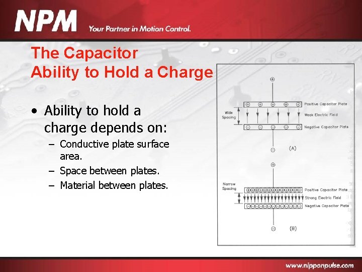 The Capacitor Ability to Hold a Charge • Ability to hold a charge depends