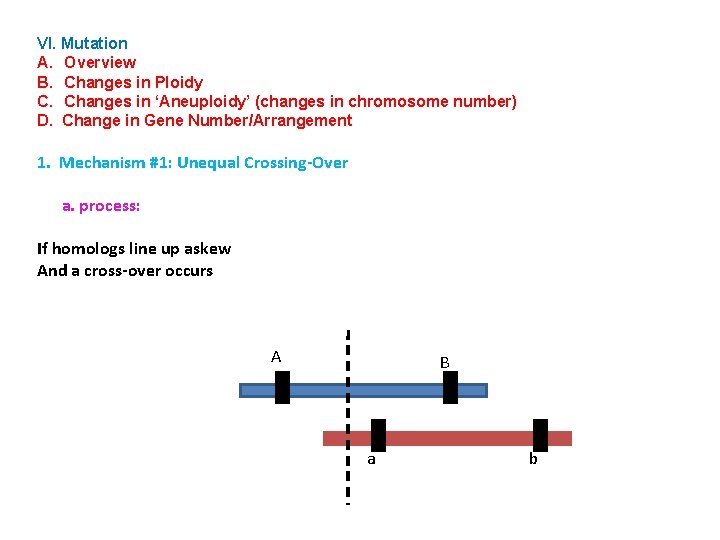 VI. Mutation A. Overview B. Changes in Ploidy C. Changes in ‘Aneuploidy’ (changes in