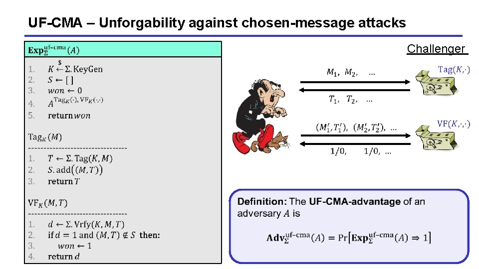 UF-CMA – Unforgability against chosen-message attacks Challenger 14 