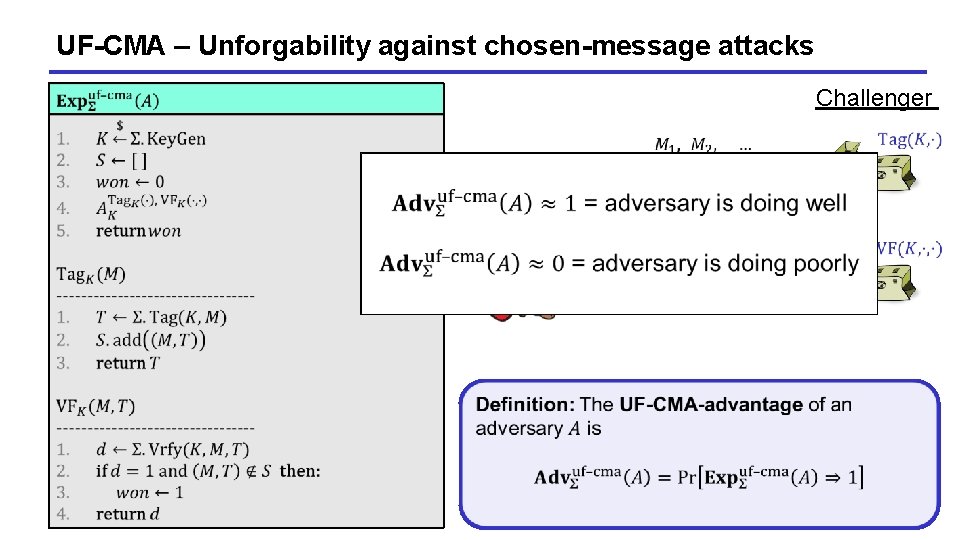 UF-CMA – Unforgability against chosen-message attacks Challenger 15 