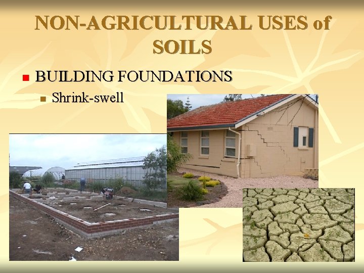 NON-AGRICULTURAL USES of SOILS n BUILDING FOUNDATIONS n Shrink-swell 