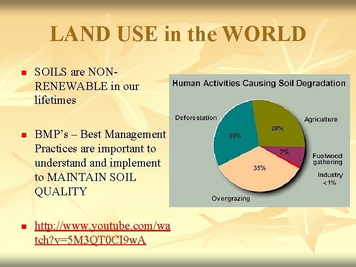 LAND USE in the WORLD n n n SOILS are NONRENEWABLE in our lifetimes