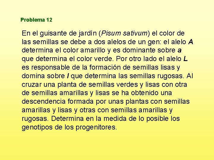 Problema 12 En el guisante de jardín (Pisum sativum) el color de las semillas