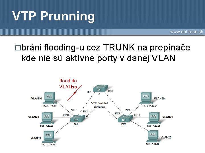 VTP Prunning �bráni flooding-u cez TRUNK na prepínače kde nie sú aktívne porty v