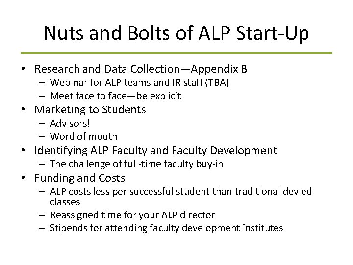Nuts and Bolts of ALP Start-Up • Research and Data Collection—Appendix B – Webinar