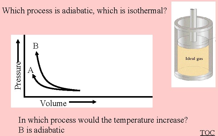 Which process is adiabatic, which is isothermal? Pressure B A Volume In which process
