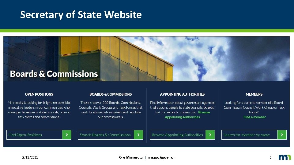 Secretary of State Website 3/11/2021 One Minnesota | mn. gov/governor 6 