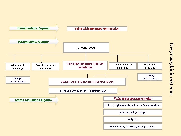 Parlamentinis lygmuo Vaiko teisių apsaugos kontrolierius LR Vyriausybė Vidaus reikalų ministerija Sveikatos apsaugos ministerija
