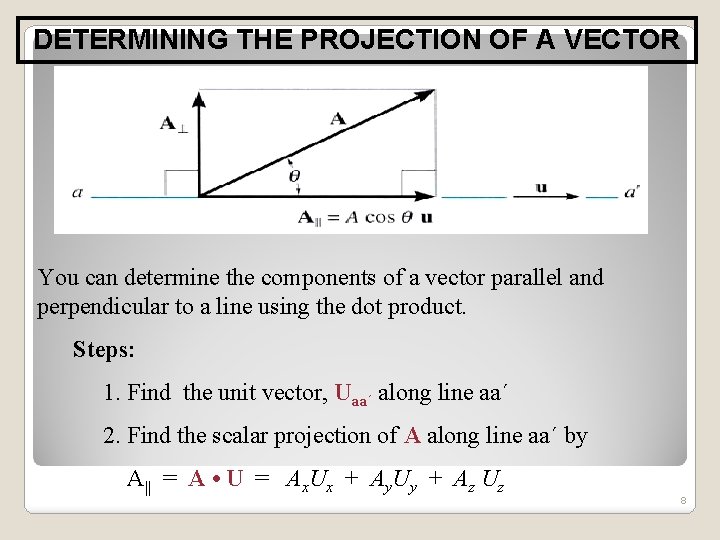 DETERMINING THE PROJECTION OF A VECTOR You can determine the components of a vector