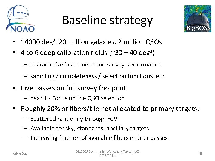 Baseline strategy Big. BOSS • 14000 deg 2, 20 million galaxies, 2 million QSOs