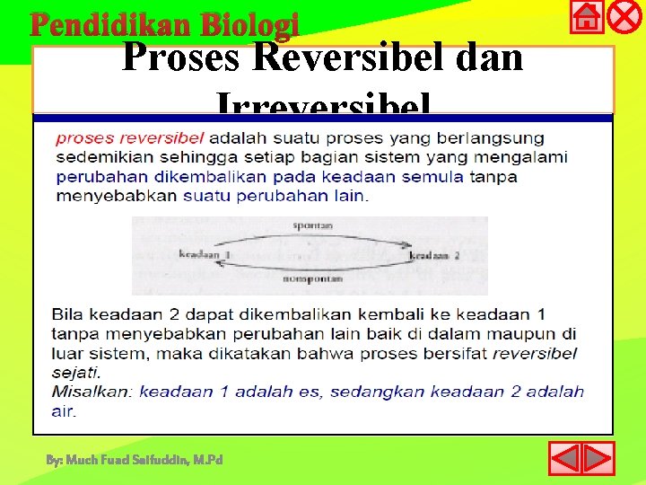 Pendidikan Biologi Proses Reversibel dan Irreversibel By: Much Fuad Saifuddin, M. Pd 