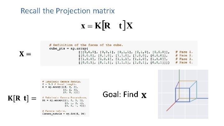 Recall the Projection matrix Goal: Find 