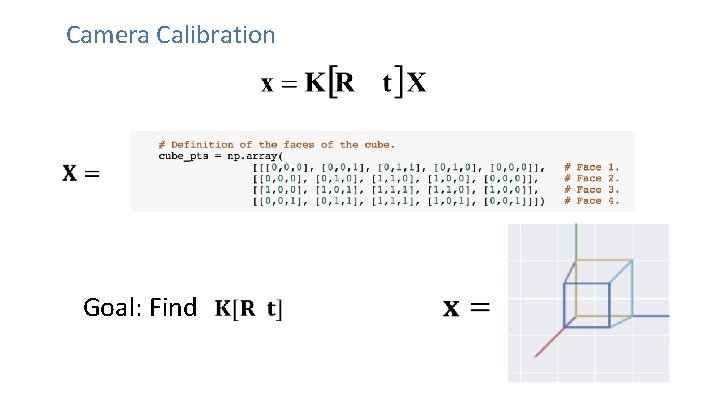 Camera Calibration Goal: Find 