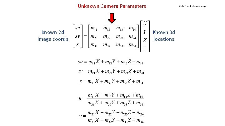 Unknown Camera Parameters Known 2 d image coords Slide Credit: James Hays Known 3 Unknown Camera Parameters Known 2 d image coords Slide Credit: James Hays Known 3