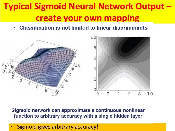 Typical Sigmoid Neural Network Output – create your own mapping • Sigmoid gives arbitrary Typical Sigmoid Neural Network Output – create your own mapping • Sigmoid gives arbitrary