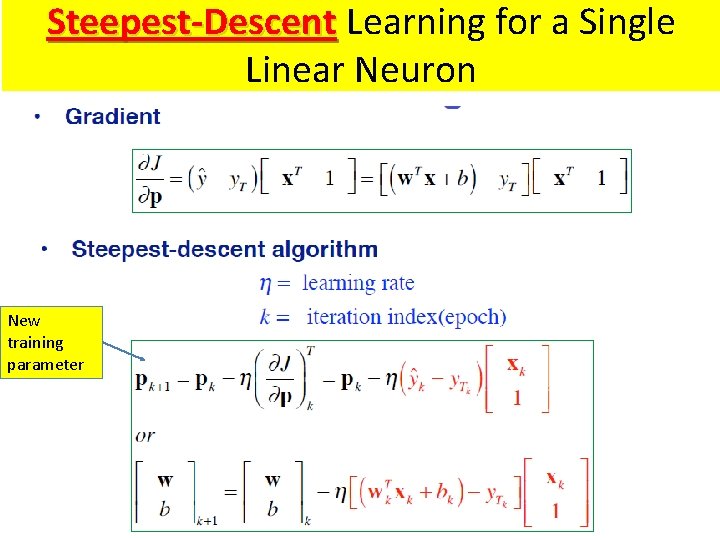 Steepest-Descent Learning for a Single Linear Neuron New training parameter Steepest-Descent Learning for a Single Linear Neuron New training parameter