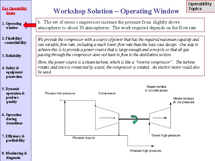 Key Operability issues 1. Operating window 2. Flexibility/ controllability 3. Reliability 4. Safety &