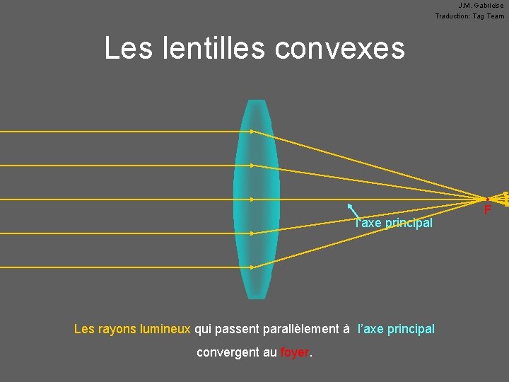 J. M. Gabrielse Traduction: Tag Team Les lentilles convexes l’axe principal Les rayons lumineux