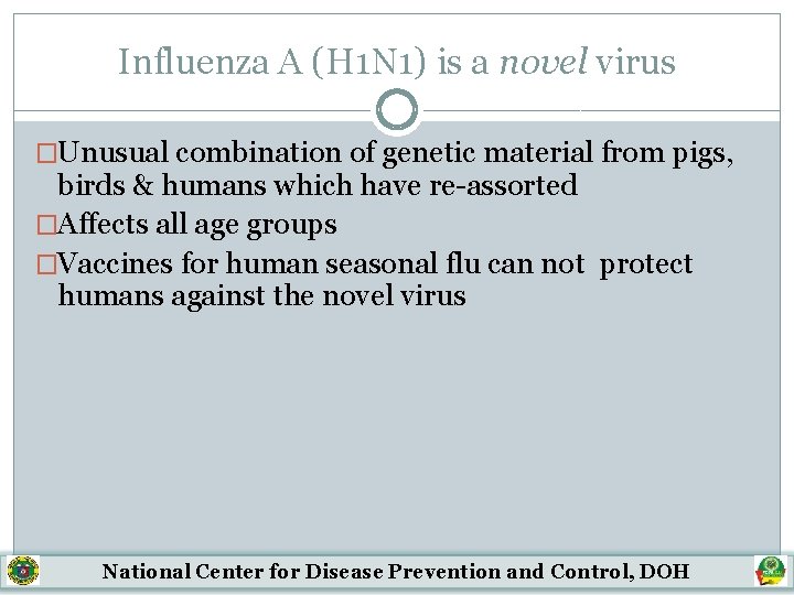 Influenza A (H 1 N 1) is a novel virus �Unusual combination of genetic