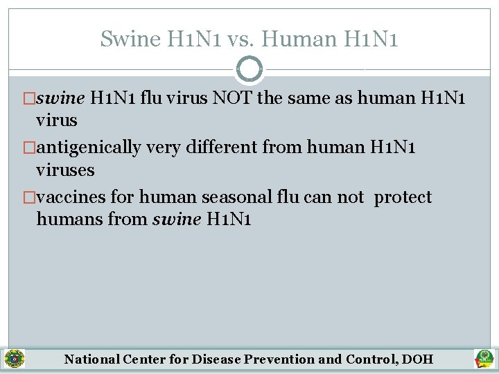 Swine H 1 N 1 vs. Human H 1 N 1 �swine H 1