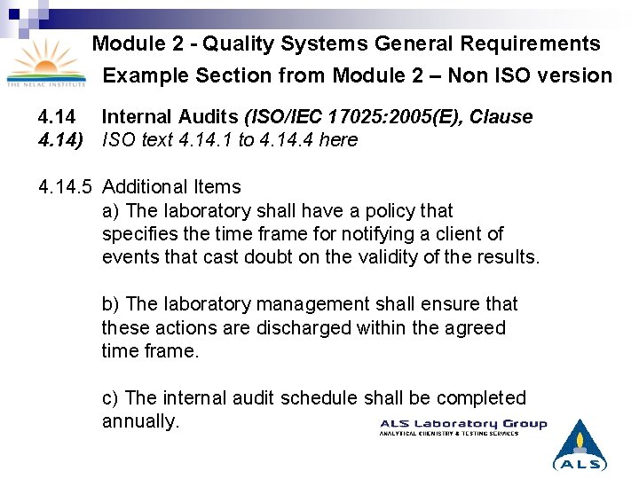 Module 2 - Quality Systems General Requirements Example Section from Module 2 – Non