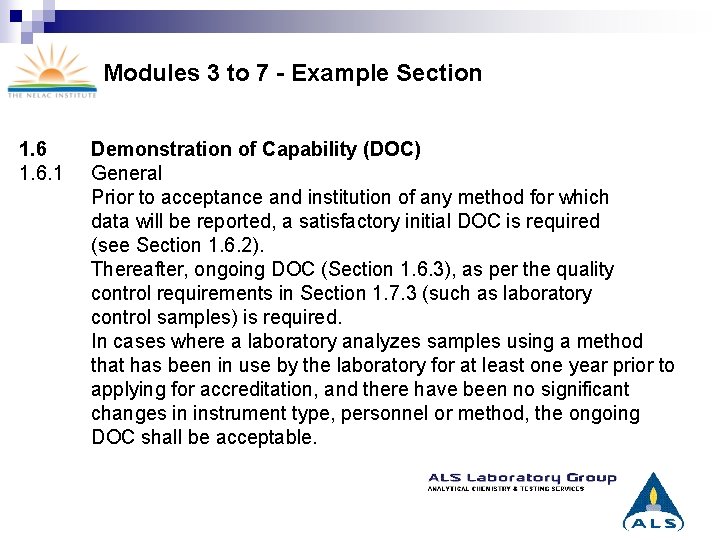 Modules 3 to 7 - Example Section 1. 6. 1 Demonstration of Capability (DOC)