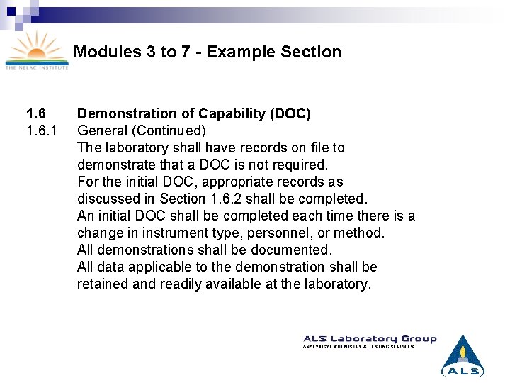 Modules 3 to 7 - Example Section 1. 6. 1 Demonstration of Capability (DOC)
