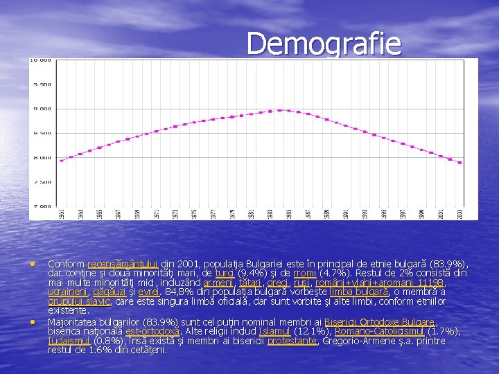 Demografie • • Conform recensământului din 2001, populaţia Bulgariei este în principal de etnie