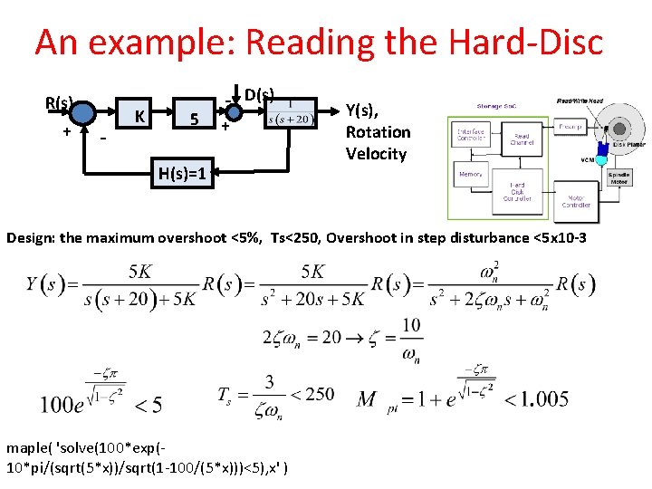 An example: Reading the Hard-Disc R(s) + - Κ 5 - D(s) + H(s)=1
