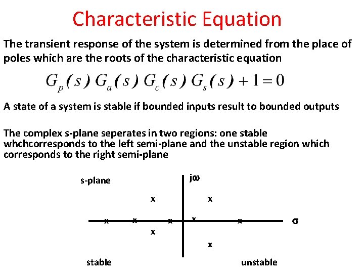 Characteristic Equation The transient response of the system is determined from the place of Characteristic Equation The transient response of the system is determined from the place of