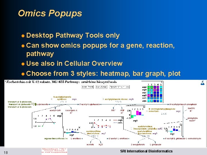 Omics Popups l Desktop Pathway Tools only l Can show omics popups for a