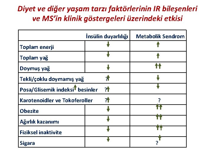 Diyet ve diğer yaşam tarzı faktörlerinin IR bileşenleri ve MS’in klinik göstergeleri üzerindeki etkisi