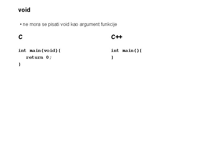 void • ne mora se pisati void kao argument funkcije C C++ int main(void){