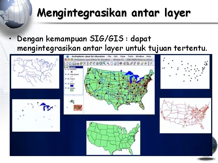 Mengintegrasikan antar layer • Dengan kemampuan SIG/GIS : dapat mengintegrasikan antar layer untuk tujuan