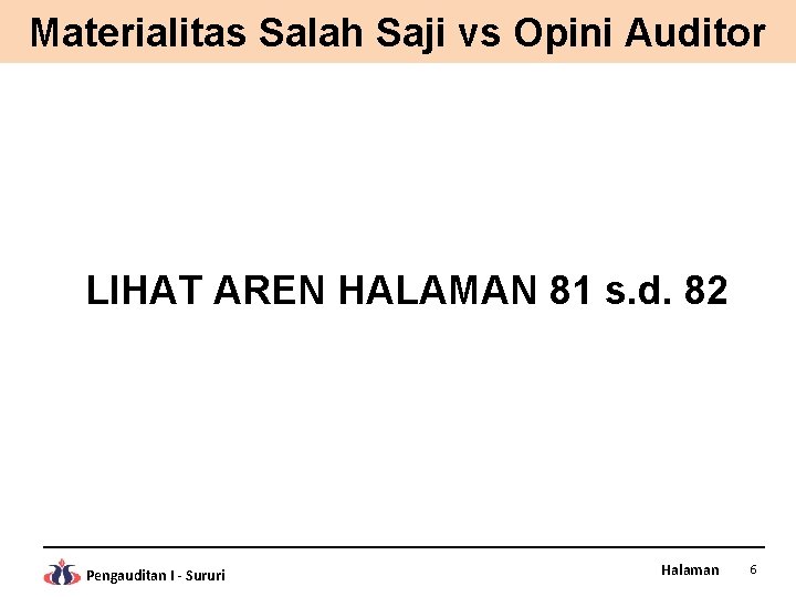 Materialitas Salah Saji vs Opini Auditor LIHAT AREN HALAMAN 81 s. d. 82 Pengauditan