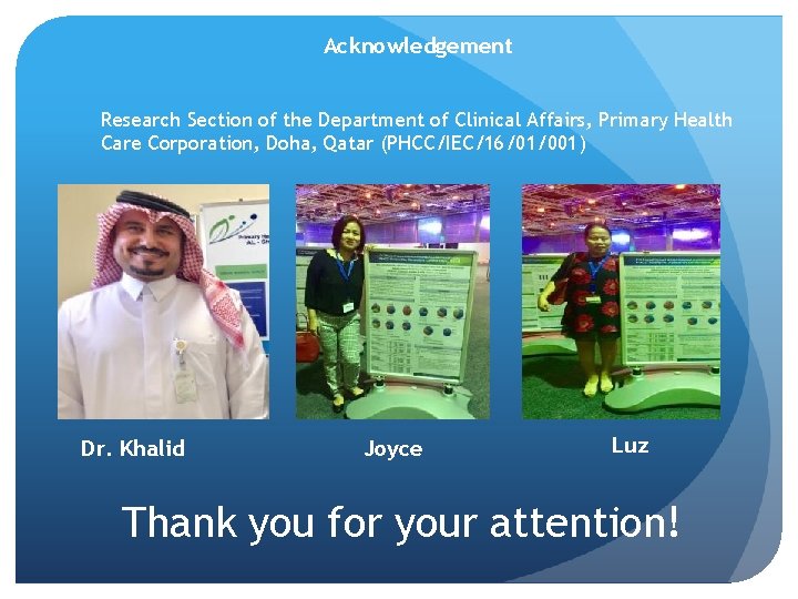 Acknowledgement Research Section of the Department of Clinical Affairs, Primary Health Care Corporation, Doha,