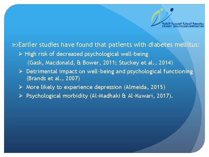  Earlier studies have found that patients with diabetes mellitus: Ø High risk of