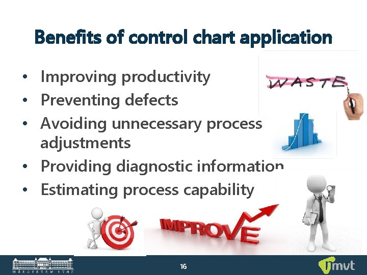 Benefits of control chart application • Improving productivity • Preventing defects • Avoiding unnecessary