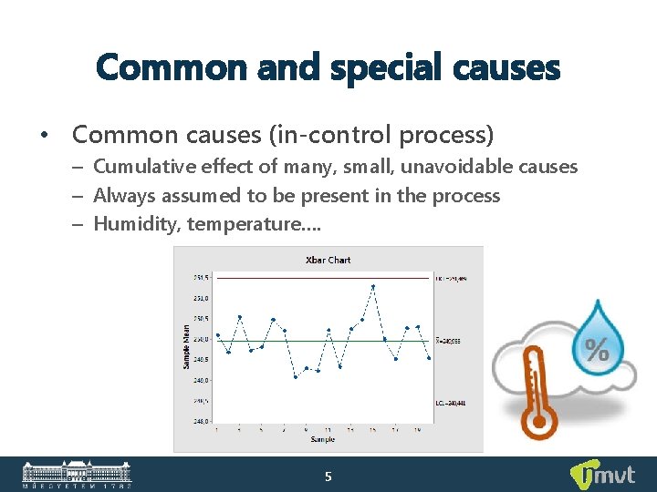 Common and special causes • Common causes (in-control process) – Cumulative effect of many,