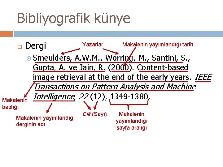 Bibliyografik künye Dergi Yazarlar Makalenin yayımlandığı tarih Smeulders, A. W. M. , Worring, M.