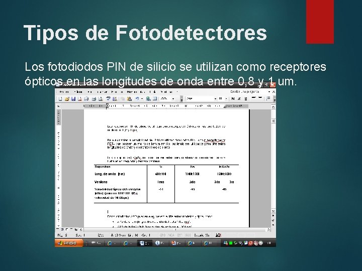 Tipos de Fotodetectores Los fotodiodos PIN de silicio se utilizan como receptores ópticos en