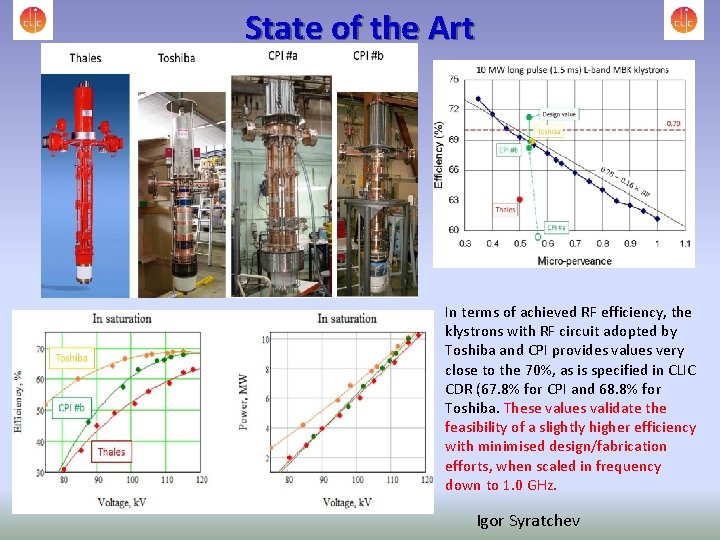 State of the Art In terms of achieved RF efficiency, the klystrons with RF