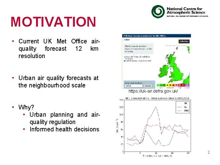 MOTIVATION • Current UK Met Office airquality forecast 12 km resolution • Urban air